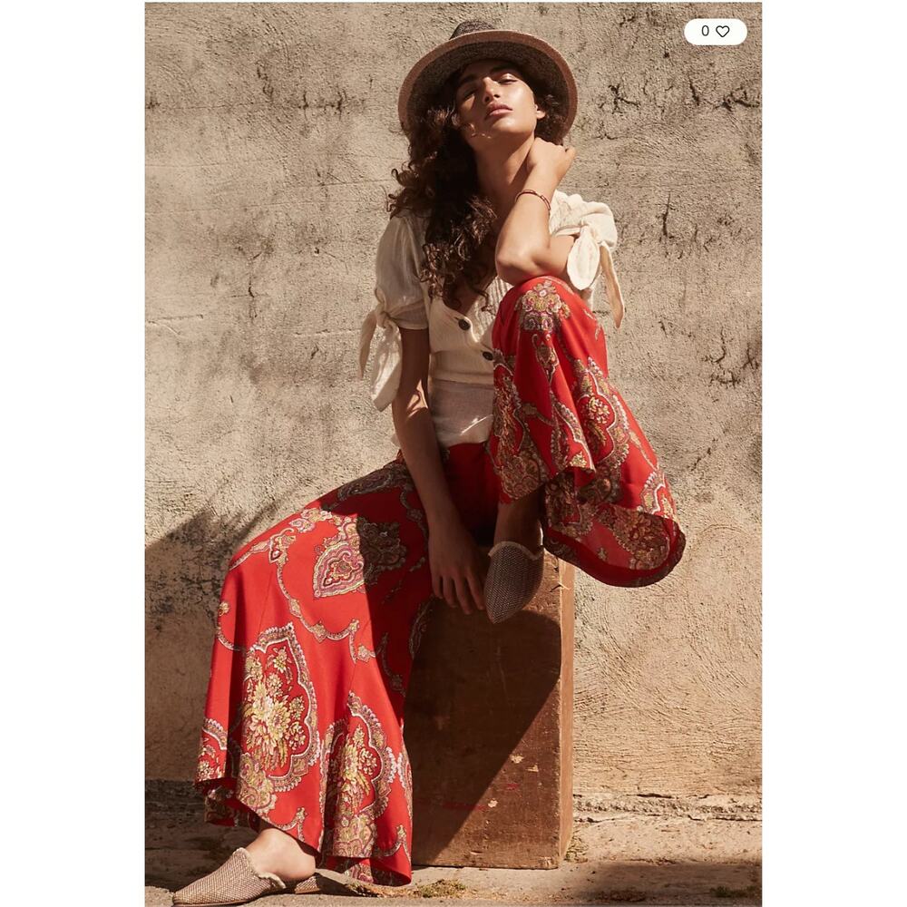 ANTHROPOLOGIE ETT:WA Red Print Manon Wide Leg Flared Pant // 2 - Picture 15 of 15